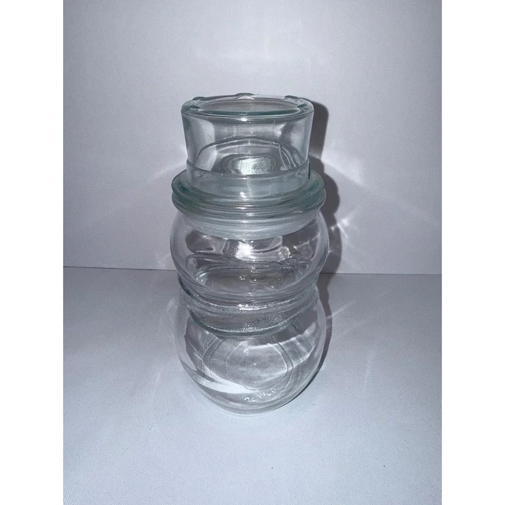 Vintage Clear Glass Snowman Canister Jar with Top Hat Lid Holiday Decor Mexico
